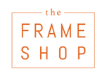 White Background orange font The Frame Shop logo